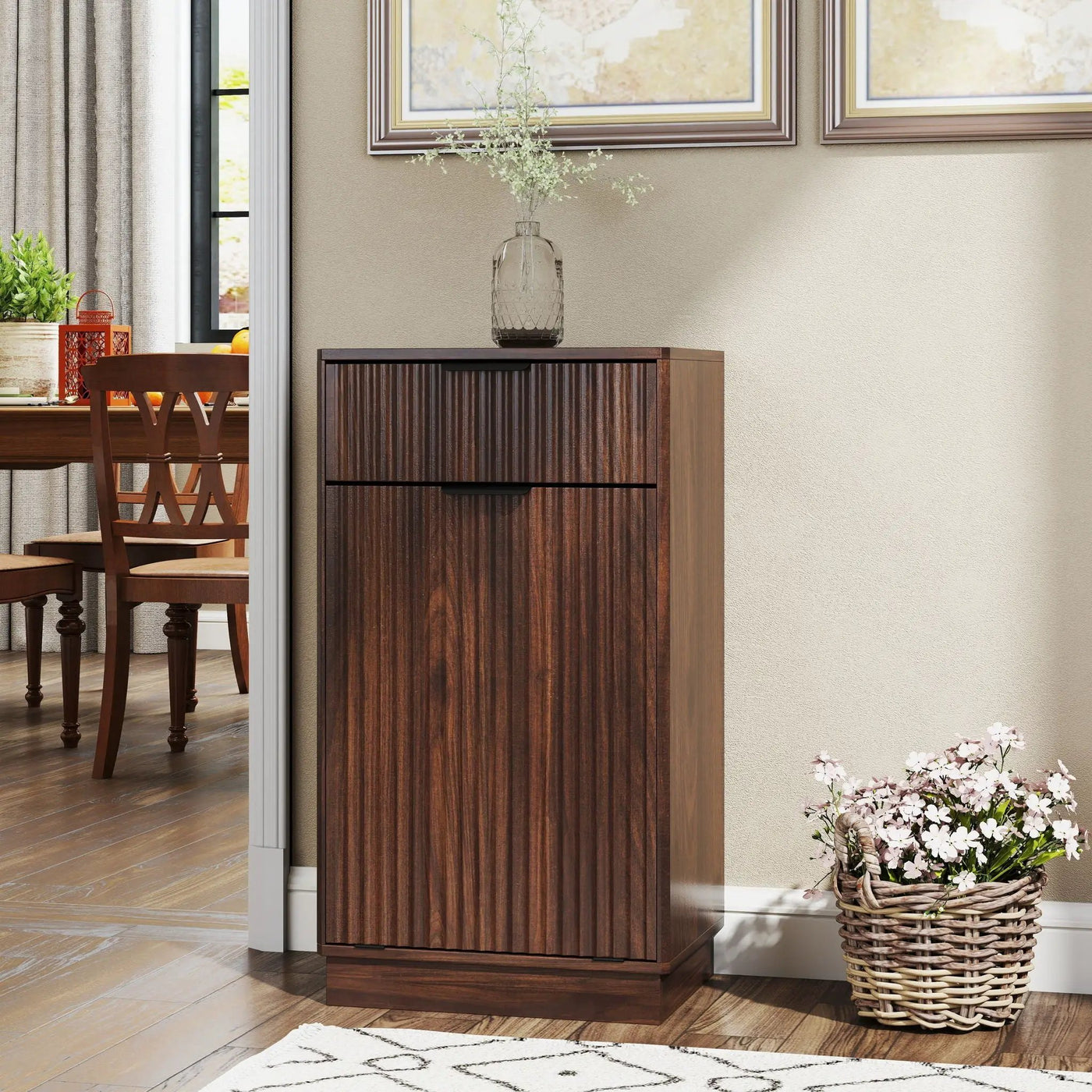 Tilt Out Trash Can Cabinet With Wave Textured Drawer & Pull Out Bin by Unique Piece Furniture