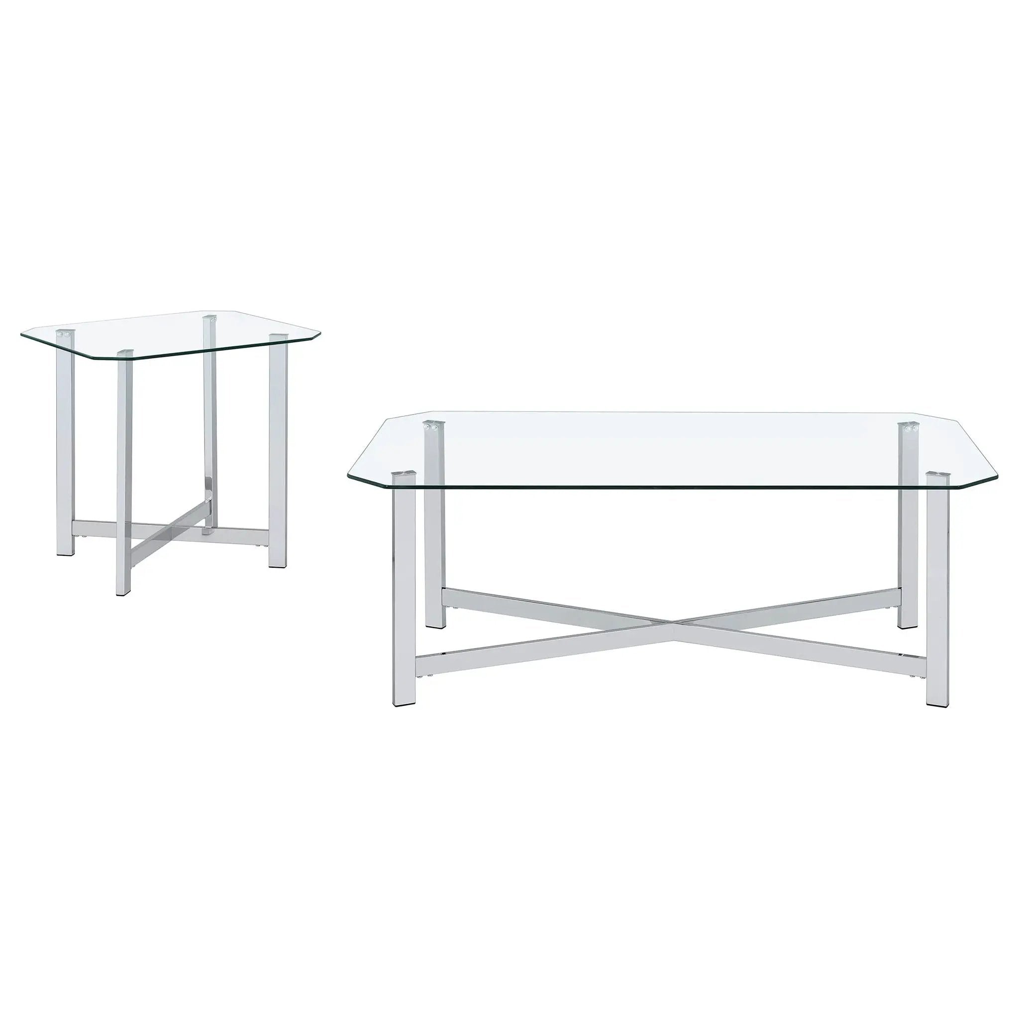 Cronin 2-piece Tempered Glass Top Coffee Table Set Chrome by Unique Piece Furniture