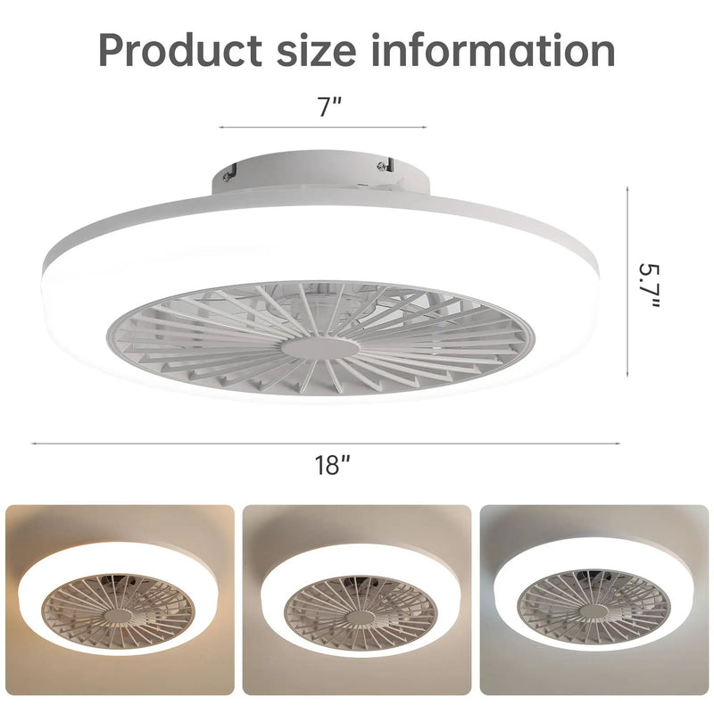Enclosed Ceiling Fan With Light and Remote, Flush Mount Bladeless Low Profile - White by HouseOfZazla