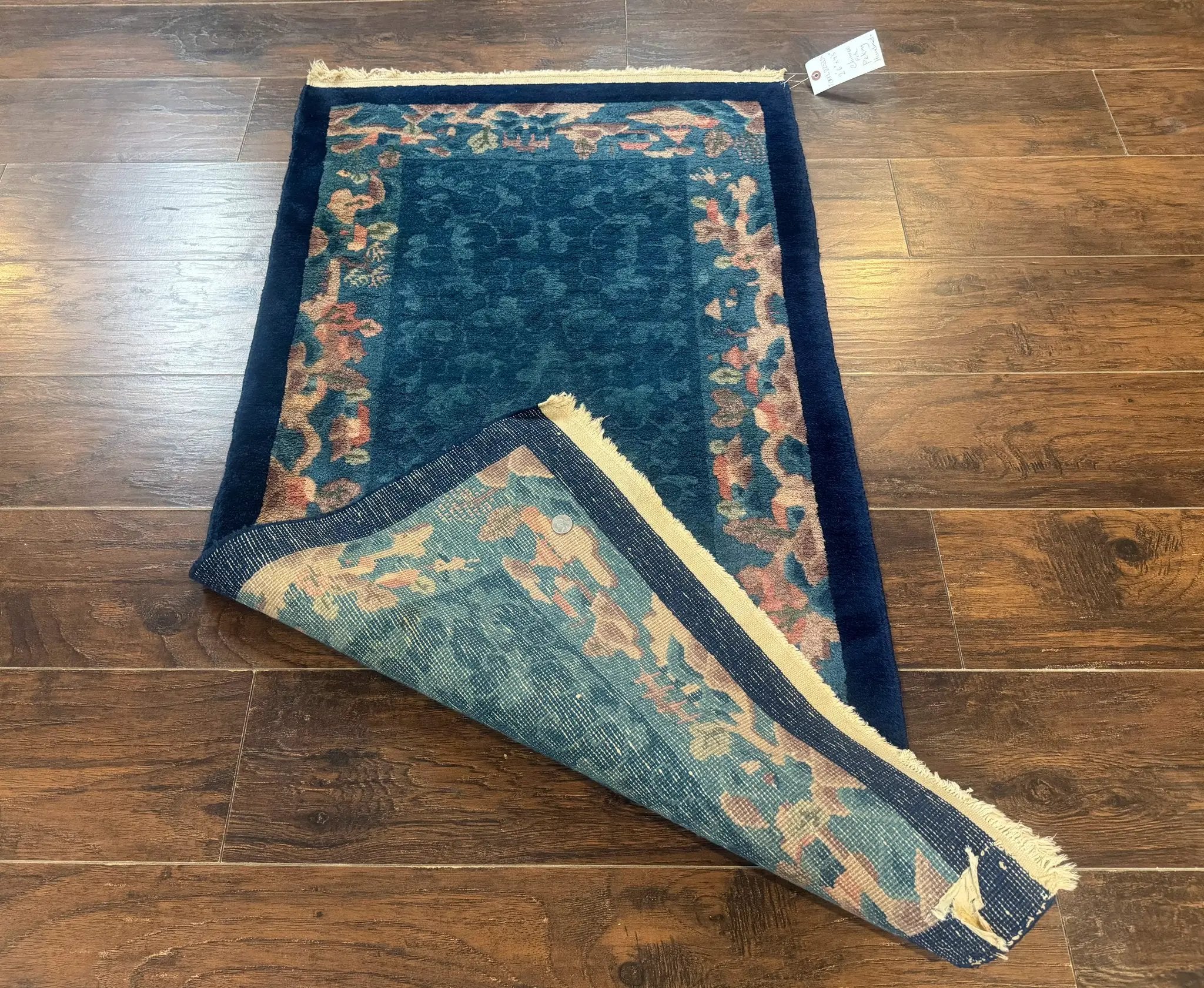 Blue Chinese Wool Rug 2.5 x 4, Peking Rug, Fete Rug, Semi Antique Chinese Carpet by Jewel Rugs