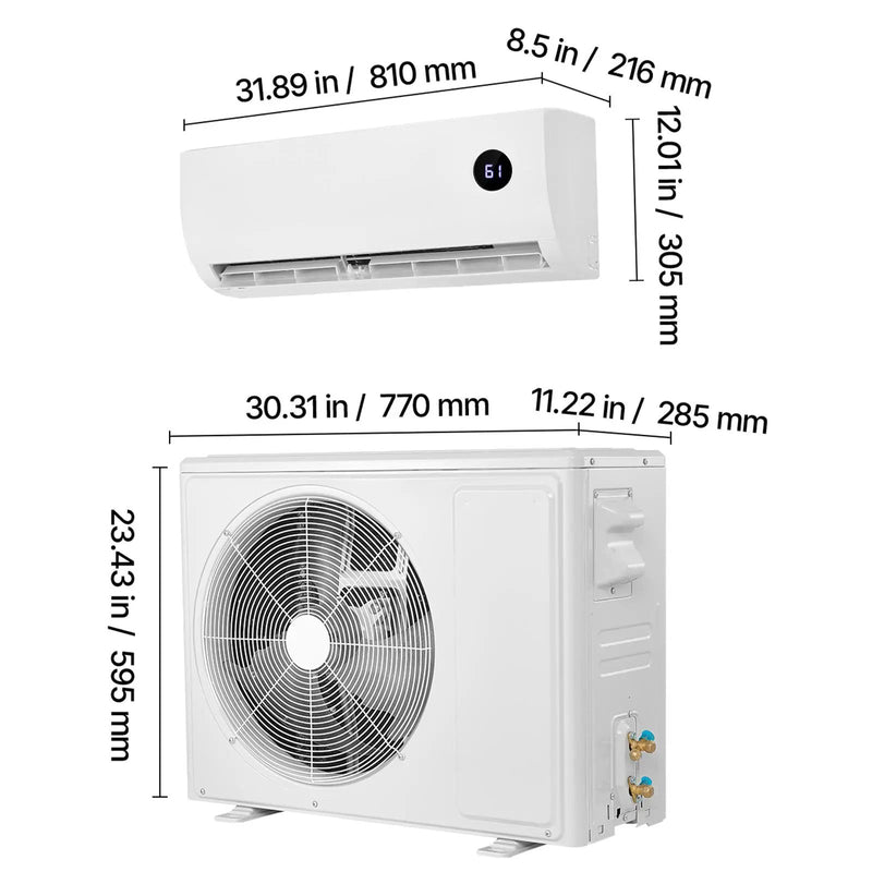 Mini Split Air Conditioner, 12,000 BTU AC / 12,500 BTU Heat, 230V 19 SEER2 High Efficiency by HouseOfZazla