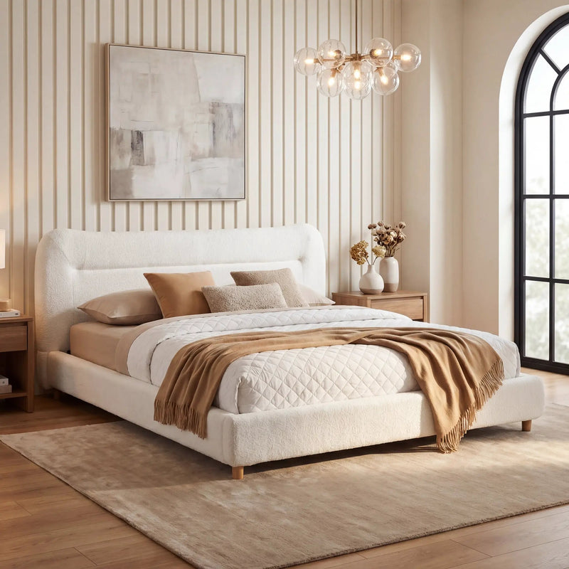 Minimalist Curved Headboard Teddy Bear Plush Bed, Queen by HouseOfZazla