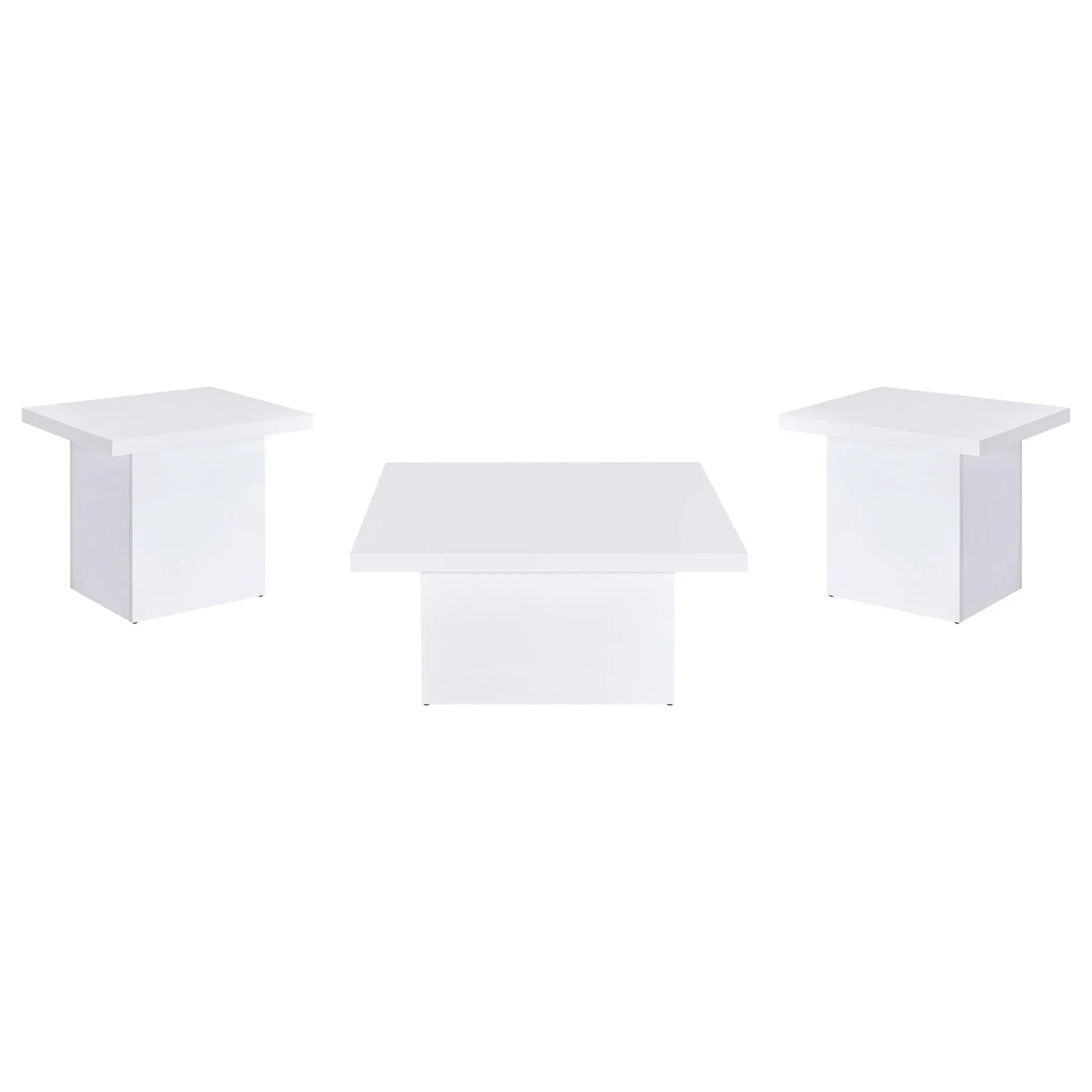 Devar 3-piece Square Coffee End Table Set White High Gloss by Unique Piece Furniture