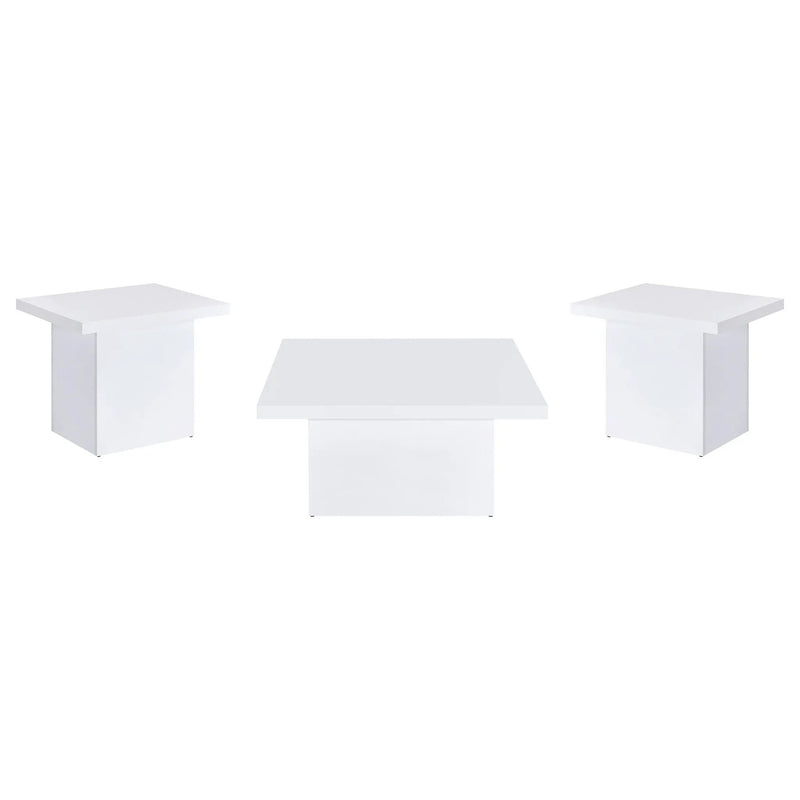 Devar 3-piece Square Coffee End Table Set White High Gloss by Unique Piece Furniture