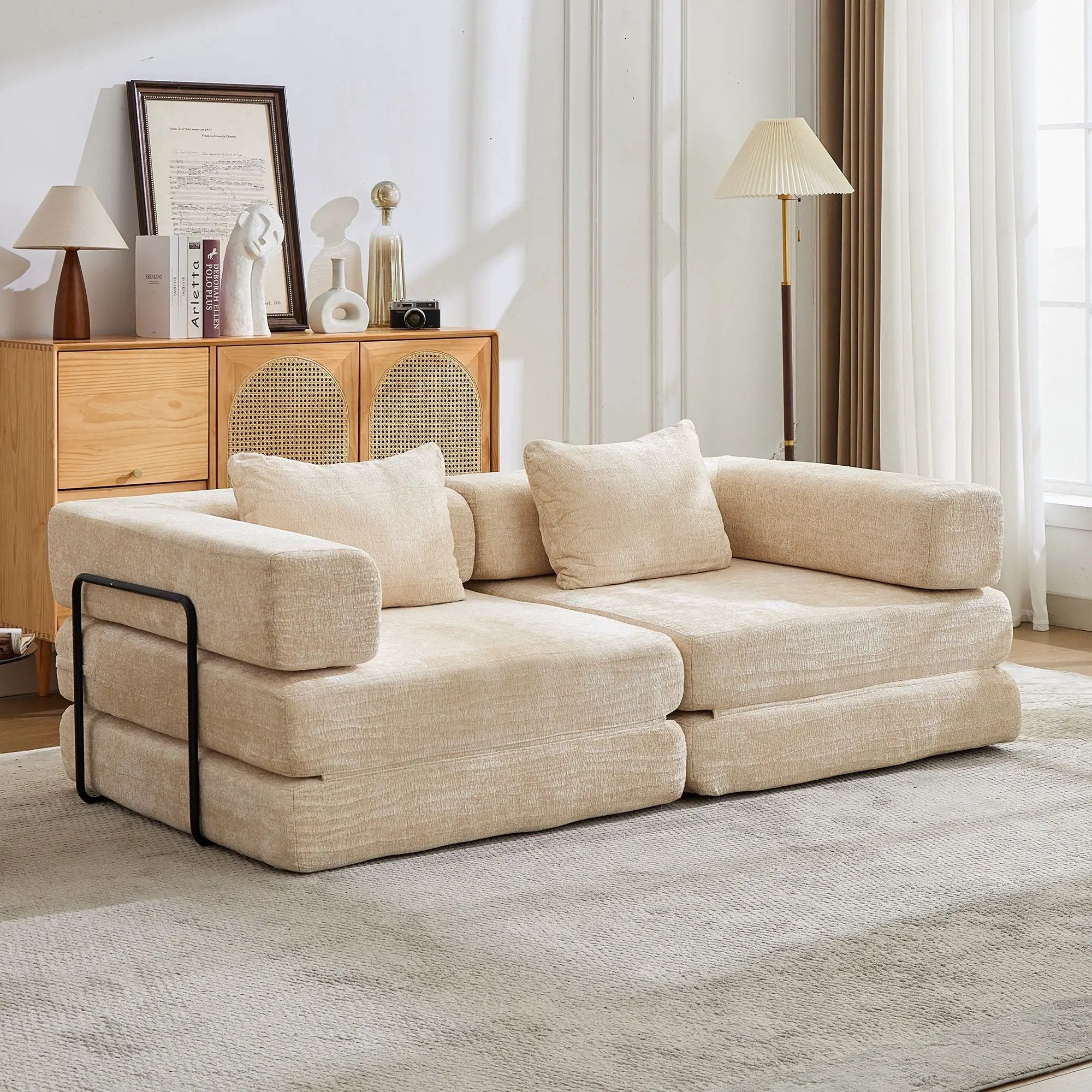Convertible Floor Sofa Bed With Pillow Back Support Armrest by Unique Piece Furniture