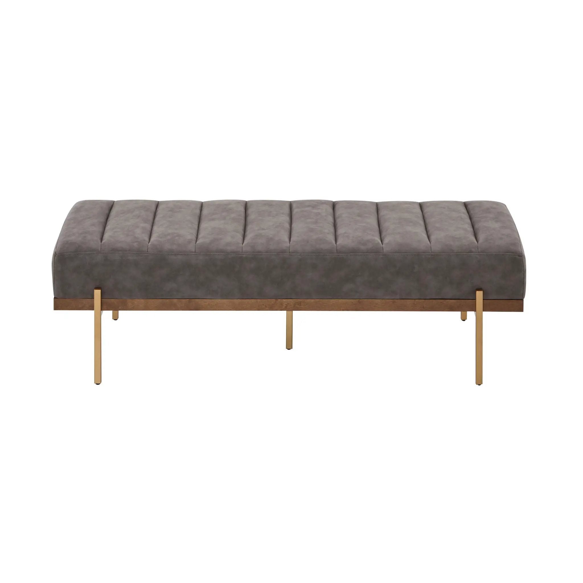 Thorian Luxury Upholstered Ottoman Bench with Channel Tufting and Metal Base by HouseOfZazla