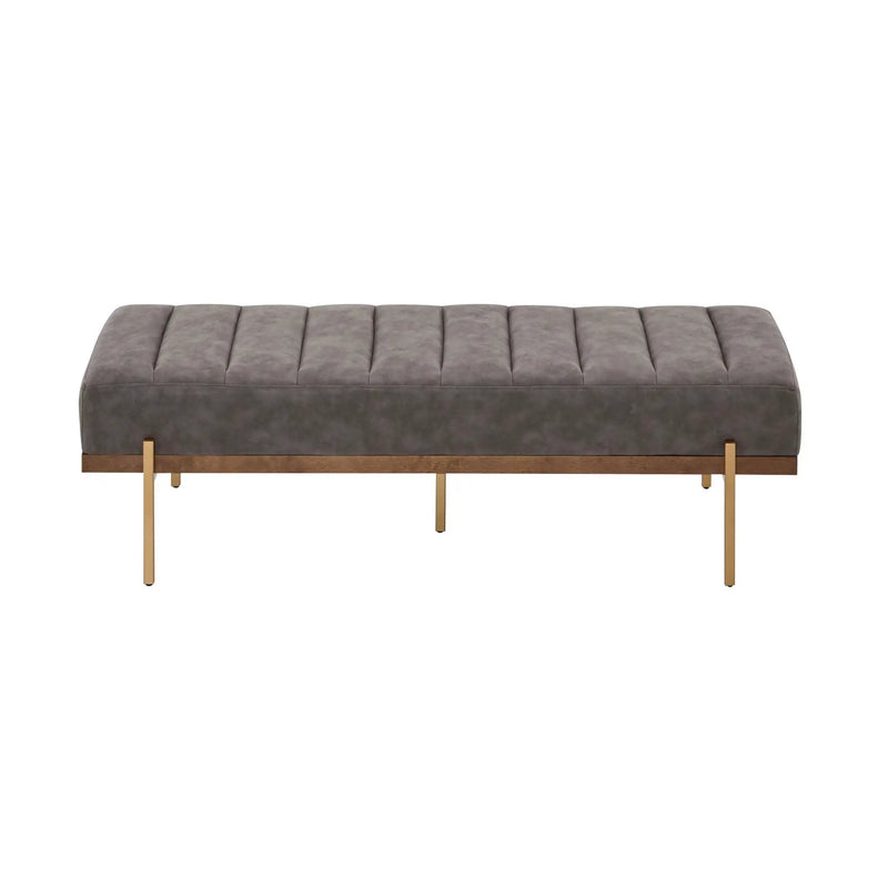 Thorian Luxury Upholstered Ottoman Bench with Channel Tufting and Metal Base by HouseOfZazla
