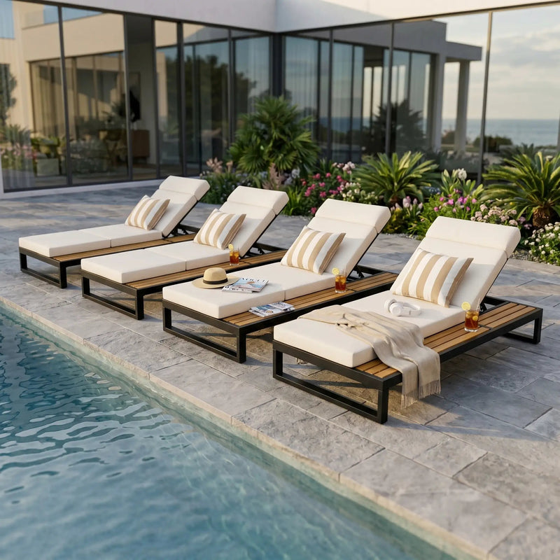 Black Iron & Teak Finish Chaise Lounge Set by HouseOfZazla