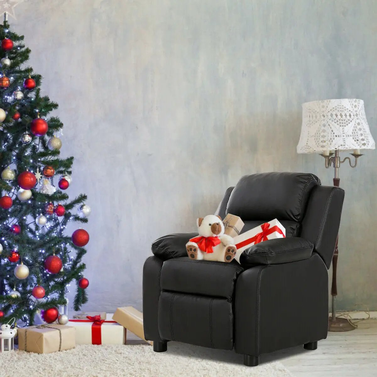 Kids Deluxe Headrest Recliner Sofa Chair with Storage Arms by DirectDeals