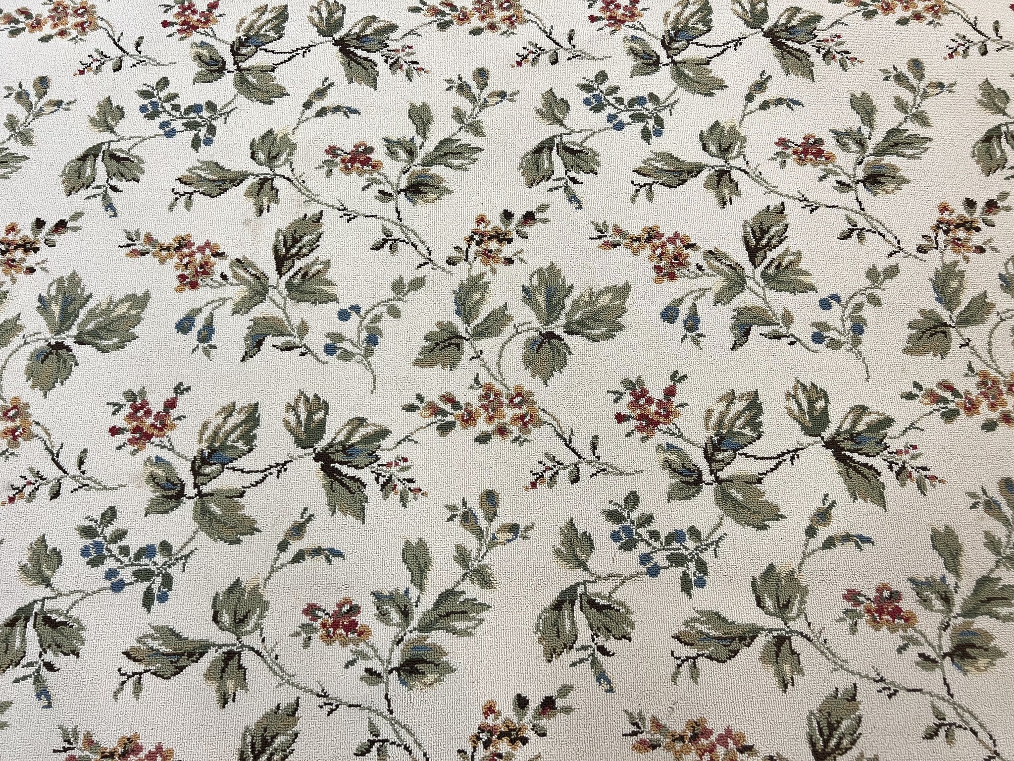 Vintage Stark Carpet 7x10, Ivory and Green, European Aubusson Design, Allover Pattern, Stark Rug by Jewel Rugs