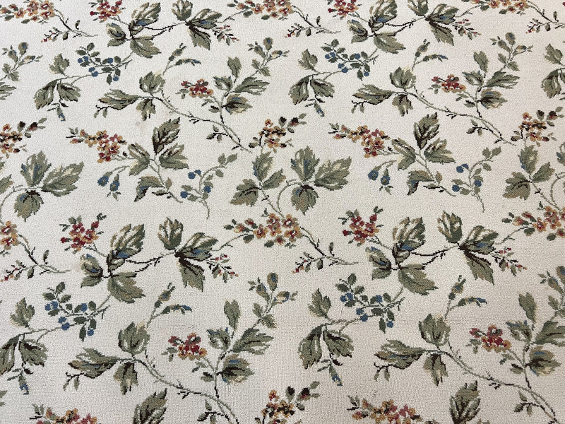 Vintage Stark Carpet 7x10, Ivory and Green, European Aubusson Design, Allover Pattern, Stark Rug by Jewel Rugs