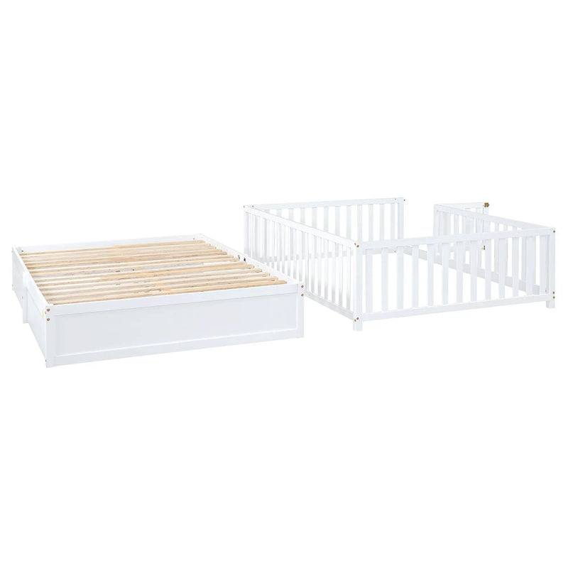 Daybed With Fence Guardrails And 2 Drawers, Split Into Independent Floor Bed & Daybed by HouseOfZazla