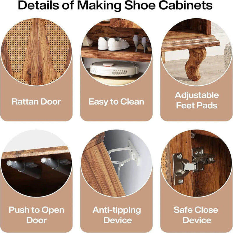 Shoe Cabinet With 5 Tier Freestanding Organizer, Ventilated Doors - Natural Wood by HouseOfZazla