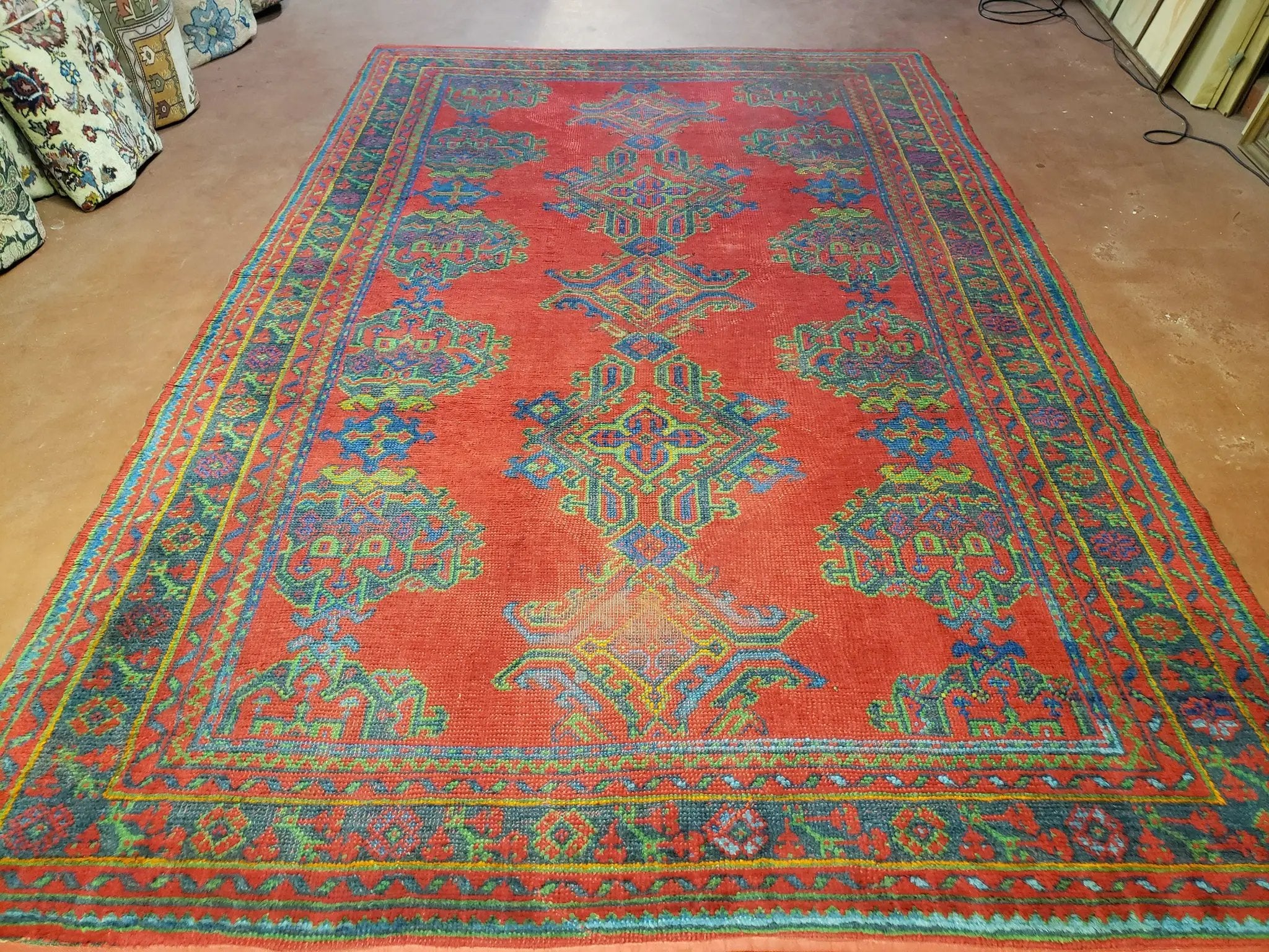 7x11 Turkish Oushak Rug, Vintage Red & Blue Oriental Carpet, Hand Knotted Wool Area Rug 7 x 11, Turkish Sparta Rug, Antique Turkish Rug Nice by Jewel Rugs