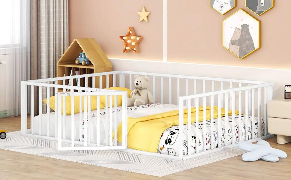 Metal Floor Bed Frame With Fence And Door by HouseOfZazla