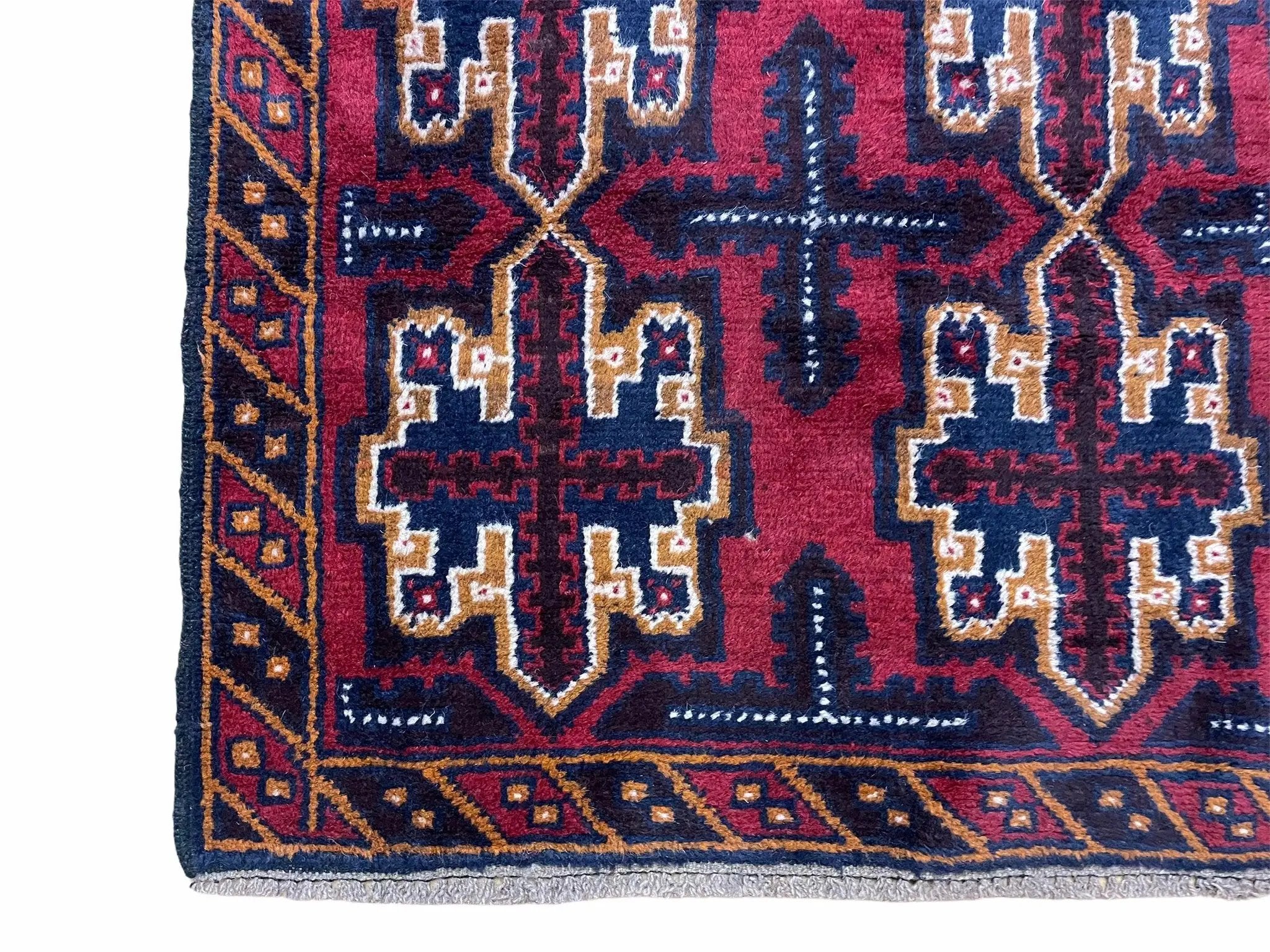 2' 7" X 4' 6" Vintage Handmade Tribal Wool Rug Balouchi Rug Afghan Rug Red Blue by Jewel Rugs