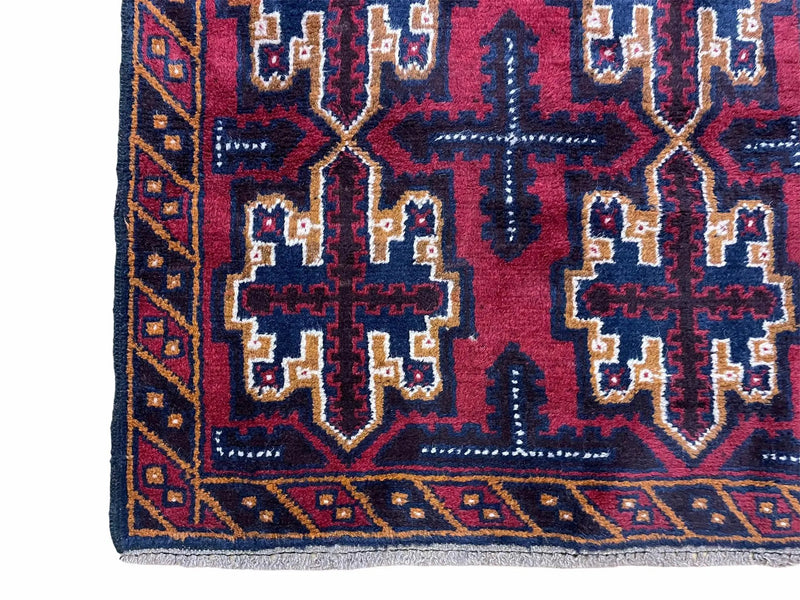2' 7" X 4' 6" Vintage Handmade Tribal Wool Rug Balouchi Rug Afghan Rug Red Blue by Jewel Rugs