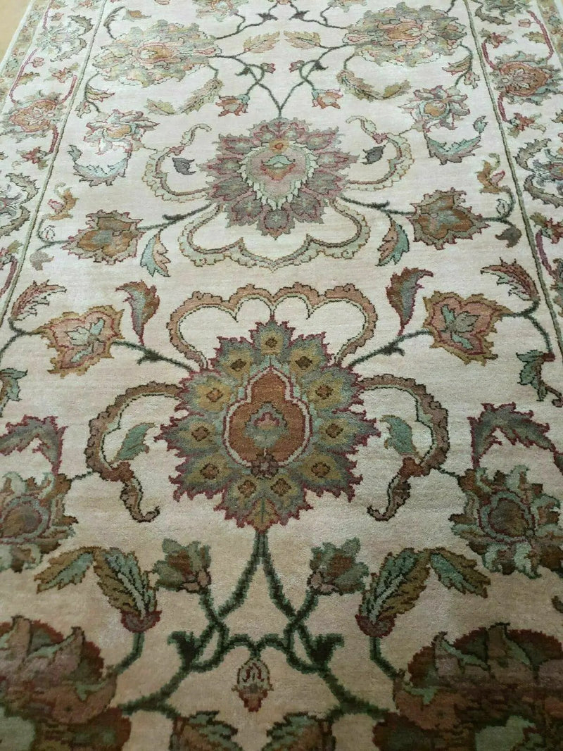 4x12 Vintage Oriental Runner Rug Hand Knotted Indian Agra Wool Tea Washed Beige by Jewel Rugs
