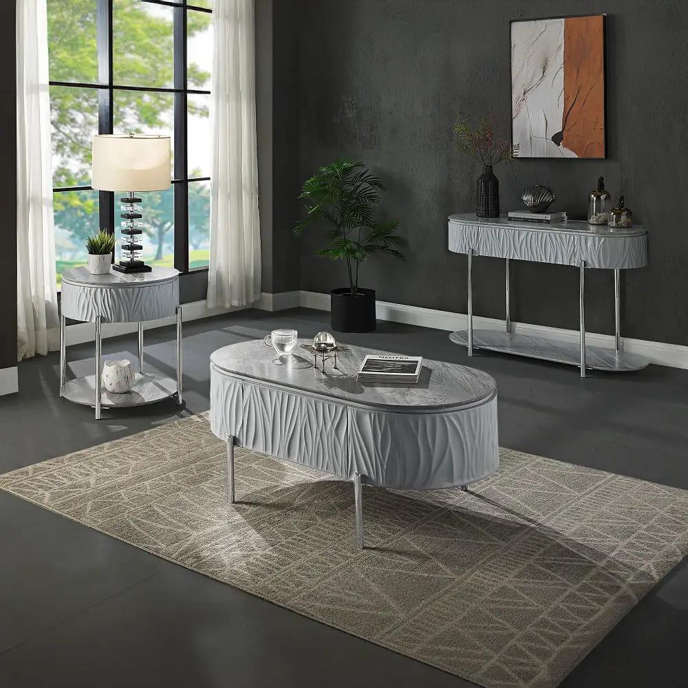 Yukino - End Table - Gray High Gloss & Chrome by Unique Piece Furniture