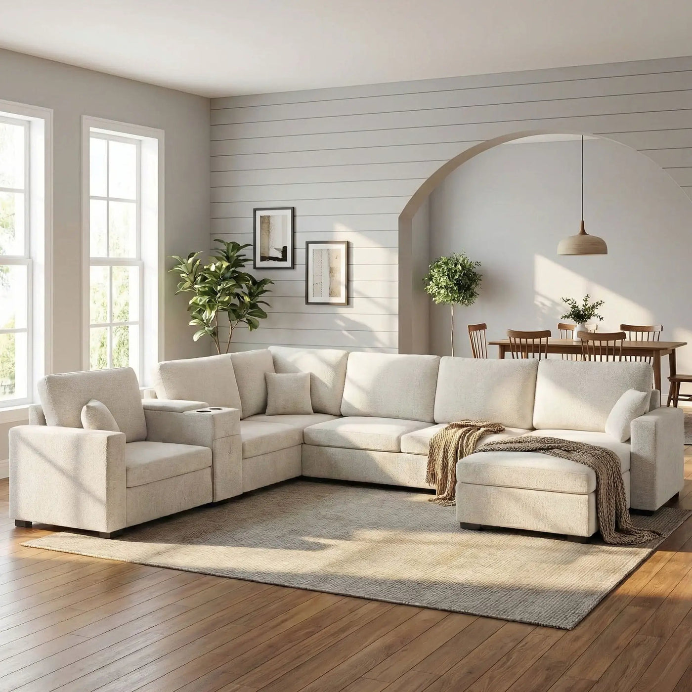 Modular 5 Seat U-Shape Sectional Sofa With Chaise Lounge, Built In Cup Holders And Storage Drawer by Unique Piece Furniture