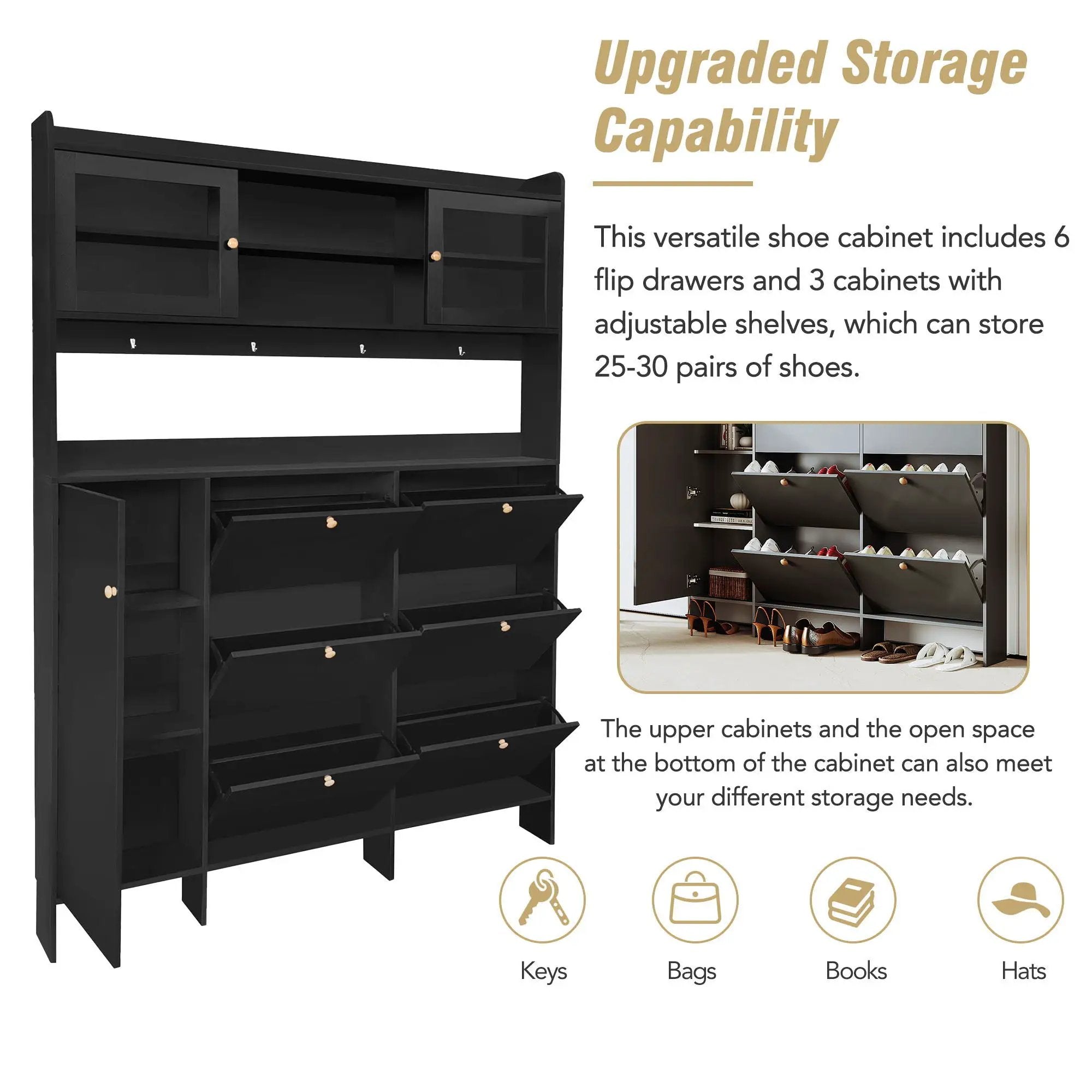 On Trend Multifunctional Tipping Bucket Shoe Cabinet With Storage Shelf & 6 Flip Drawers by HouseOfZazla