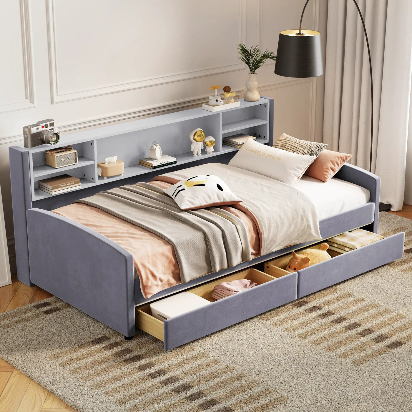 Luxurious Upholstered Platform Bed With Storage Drawers by Unique Piece Furniture