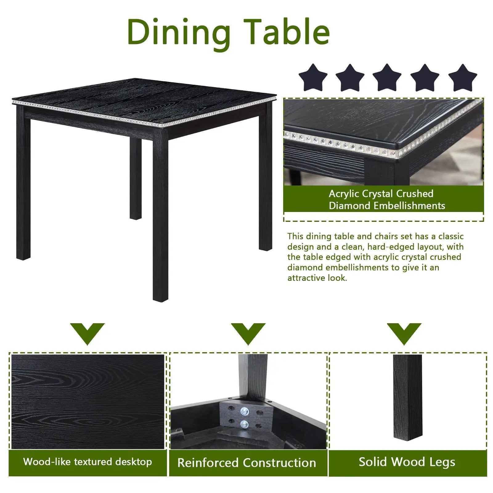 5 Pieces Wooden Dining Table Set, Square Table And 4 Upholstered Chairs by Unique Piece Furniture