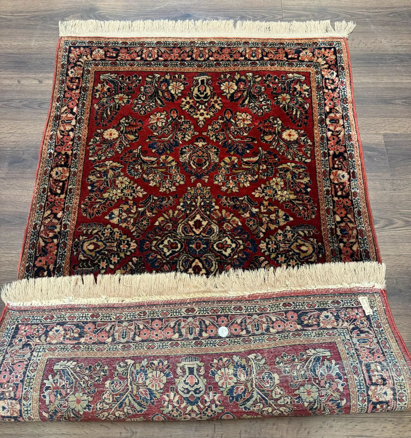 Antique Persian Sarouk Rug 3x5, Red, Floral, 200 KPSI by Jewel Rugs