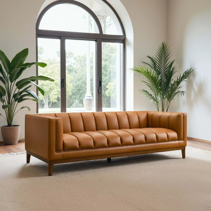 Melissa Mid-Century Cognac Vegan Leather Modern Sofa by HouseOfZazla