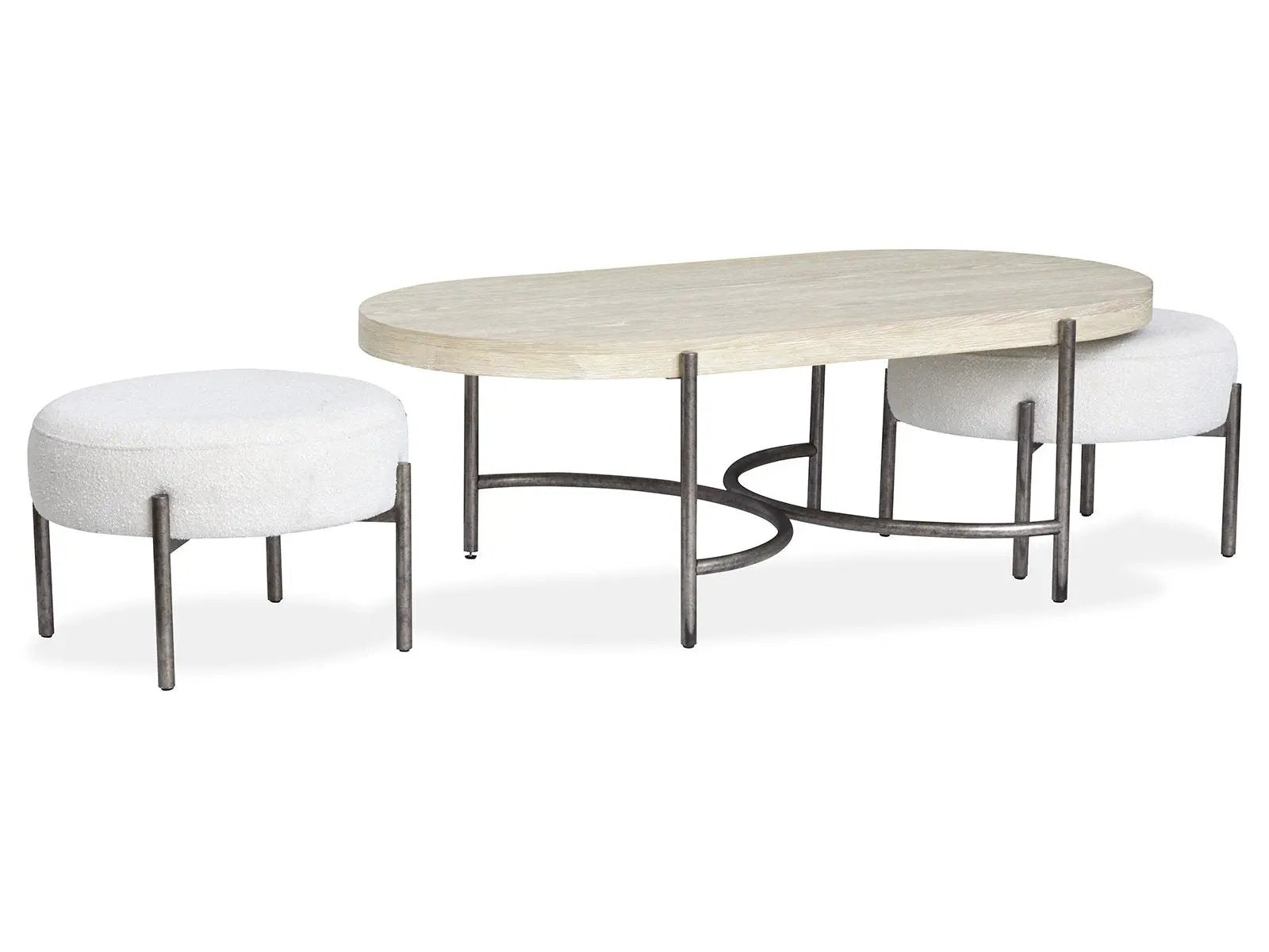 Jennings - Oval Cocktail Table With Two Ottomans - Edgecomb Gray And Weathered Antique Nickel by Unique Piece Furniture