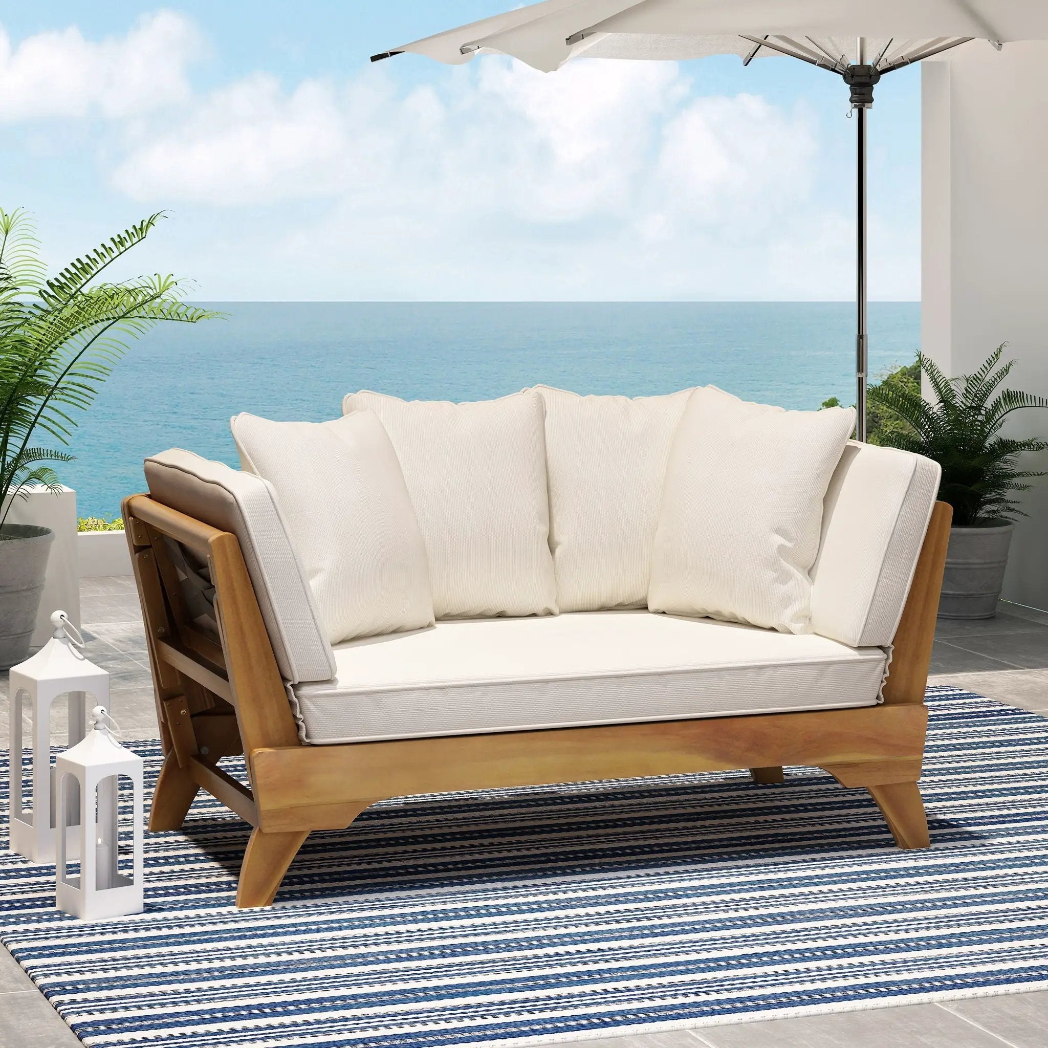 Outdoor Acacia Wood Expandable Daybed With Cushions by HouseOfZazla