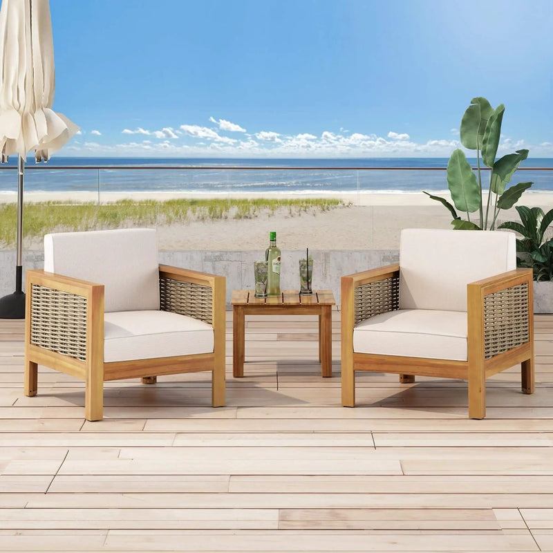 Outdoor Acacia Wood Club Chair With Wicker Accents by HouseOfZazla