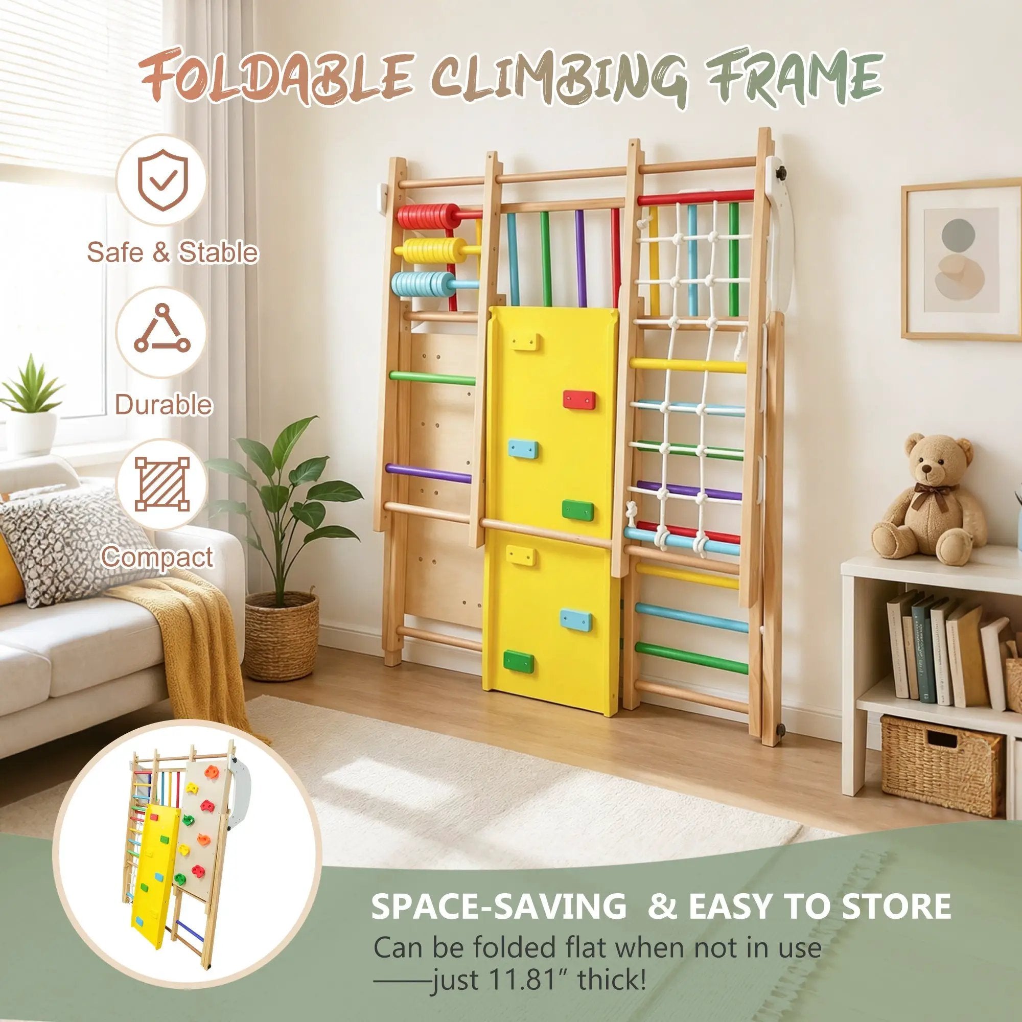 9-in-1 Foldable Kids Climbing Frame & Slide by HouseOfZazla