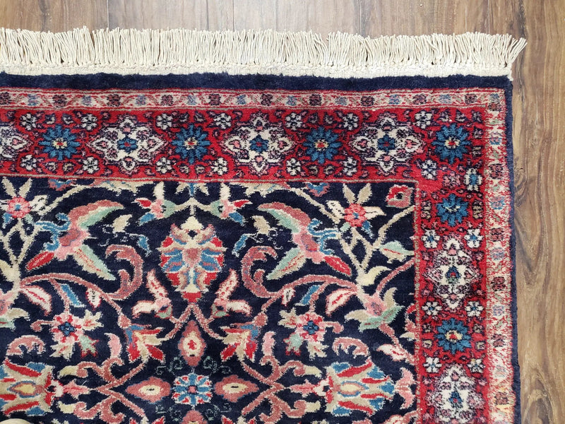 Antique Persian Sarouk Rug 3x5, Navy Blue, Allover Pattern, Hand Knotted by Jewel Rugs