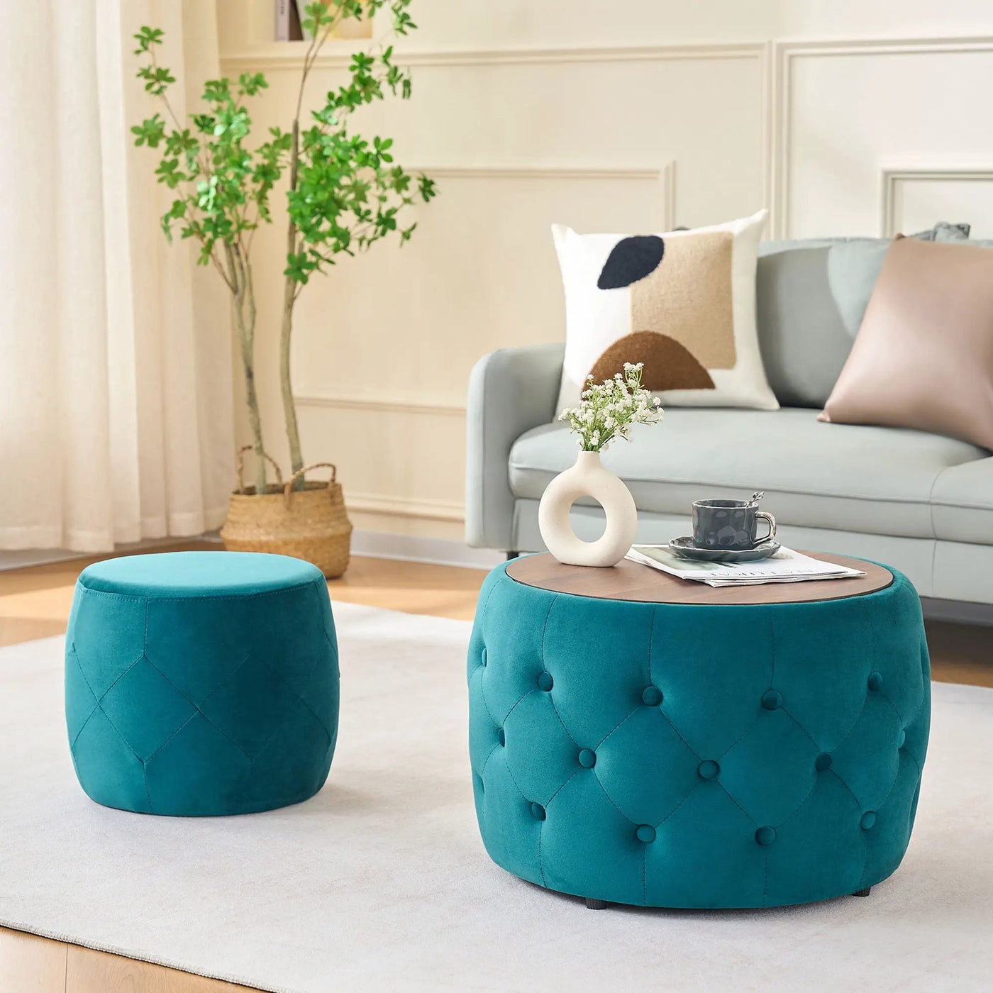 Nesting Ottomans 2 Piece With Tray, 4 In 1 Function by HouseOfZazla