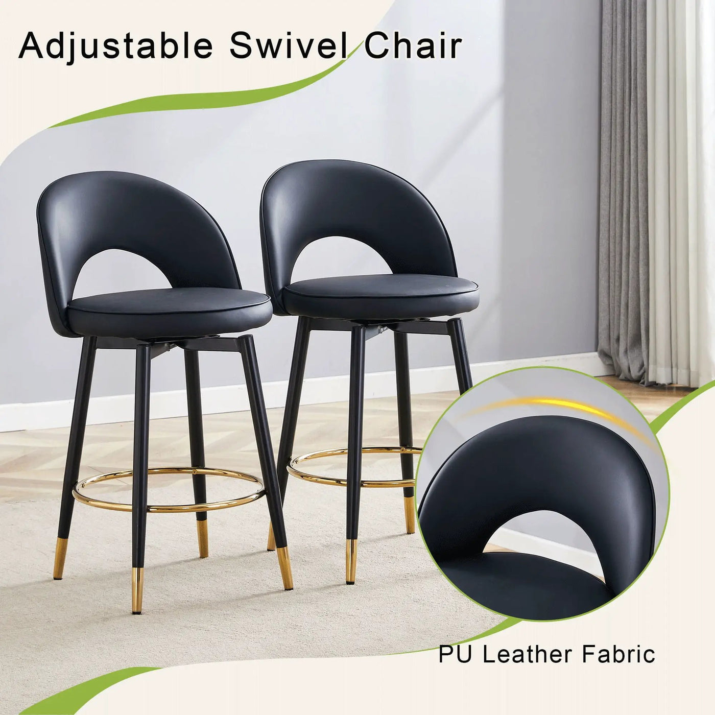 Modern Upholstered 360° Rotatable Bar Chair With Metal Legs For Dining Room (Set of 2) by Unique Piece Furniture