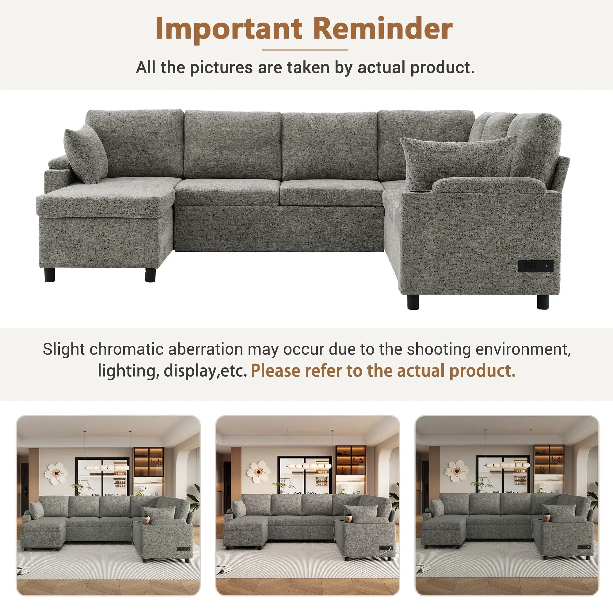 U-Shaped Sectional Sleeper Sofa With Ample Storage Space, 2 Cup Holders And Charging Ports For Living Room by HouseOfZazla