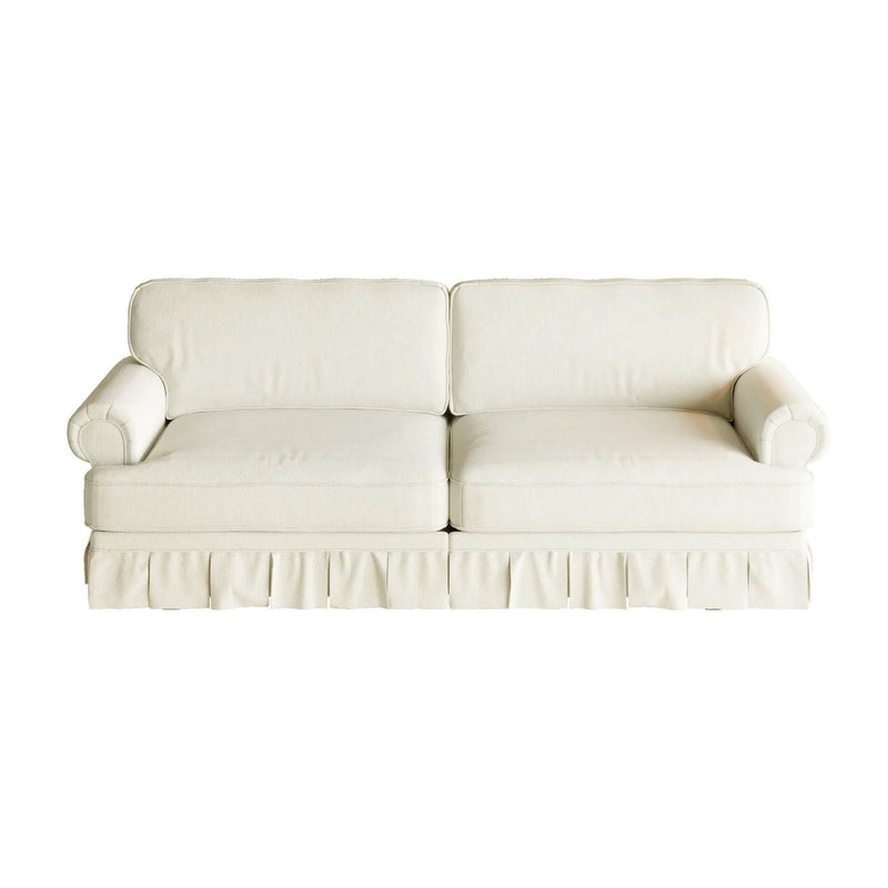 Luxuriously Comfortable Cloud Couch With Elegant Rolled Arms & Pleated Skirt Design