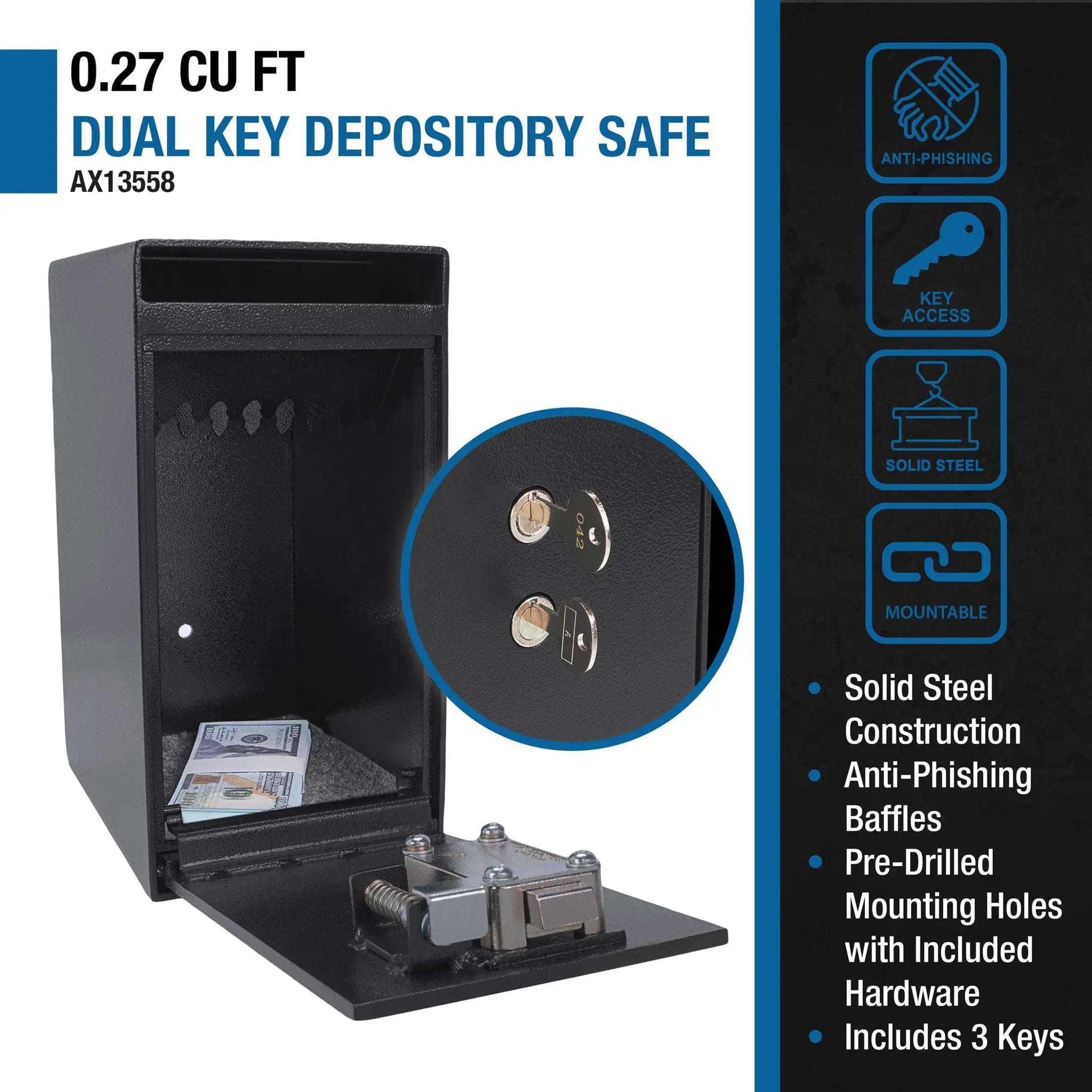 0.27 Cu Ft Dual Key Depository Safe - Black by HouseOfZazla