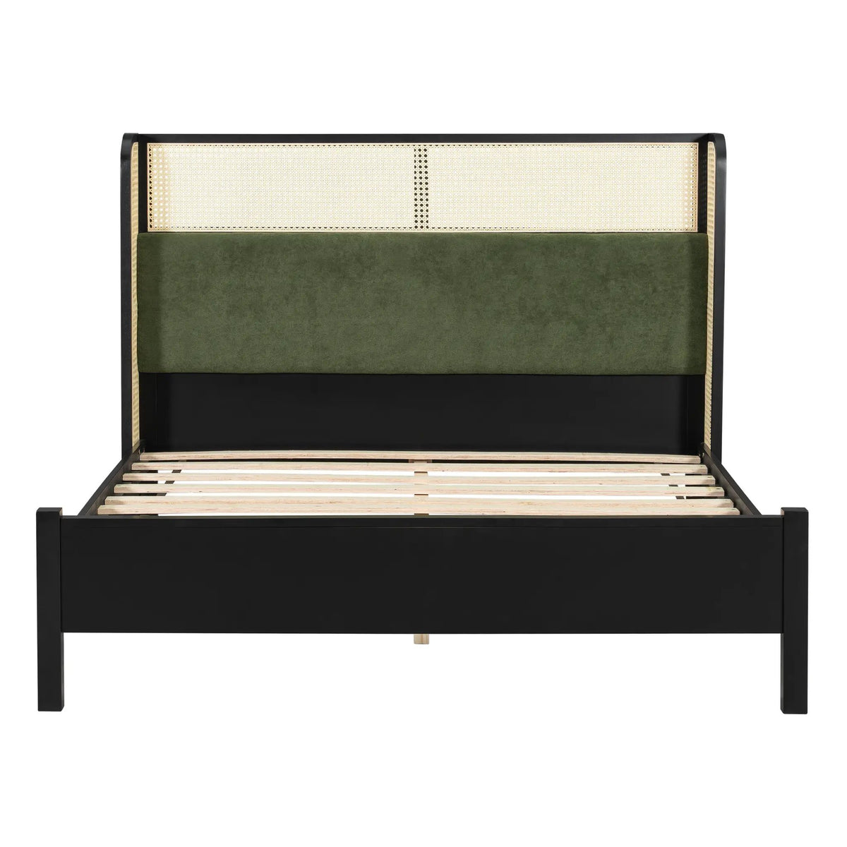 Queen Size Bed Frame with Plush Green Upholstered Headboard by HouseOfZazla