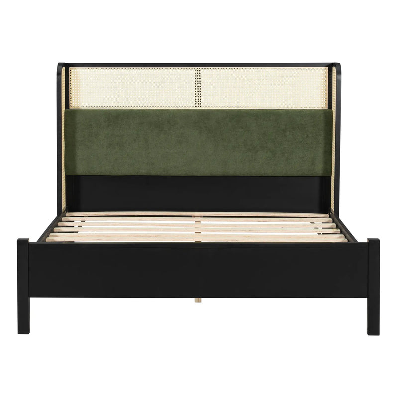 Queen Size Bed Frame with Plush Green Upholstered Headboard by HouseOfZazla
