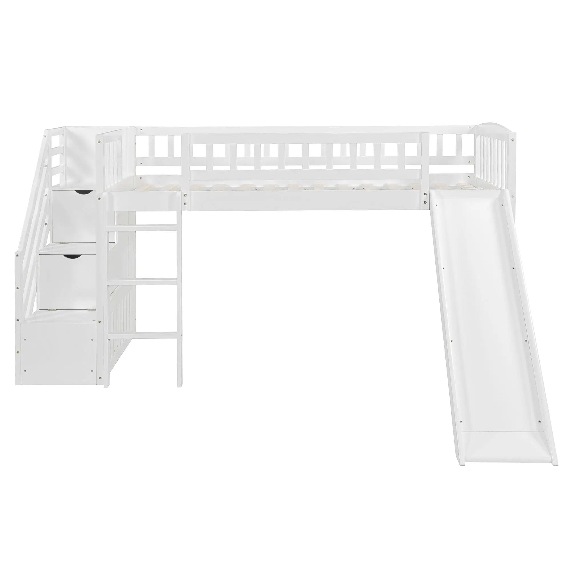 Loft Stairway Bed With 2 Drawers, Convertible Ladder And Slide by HouseOfZazla