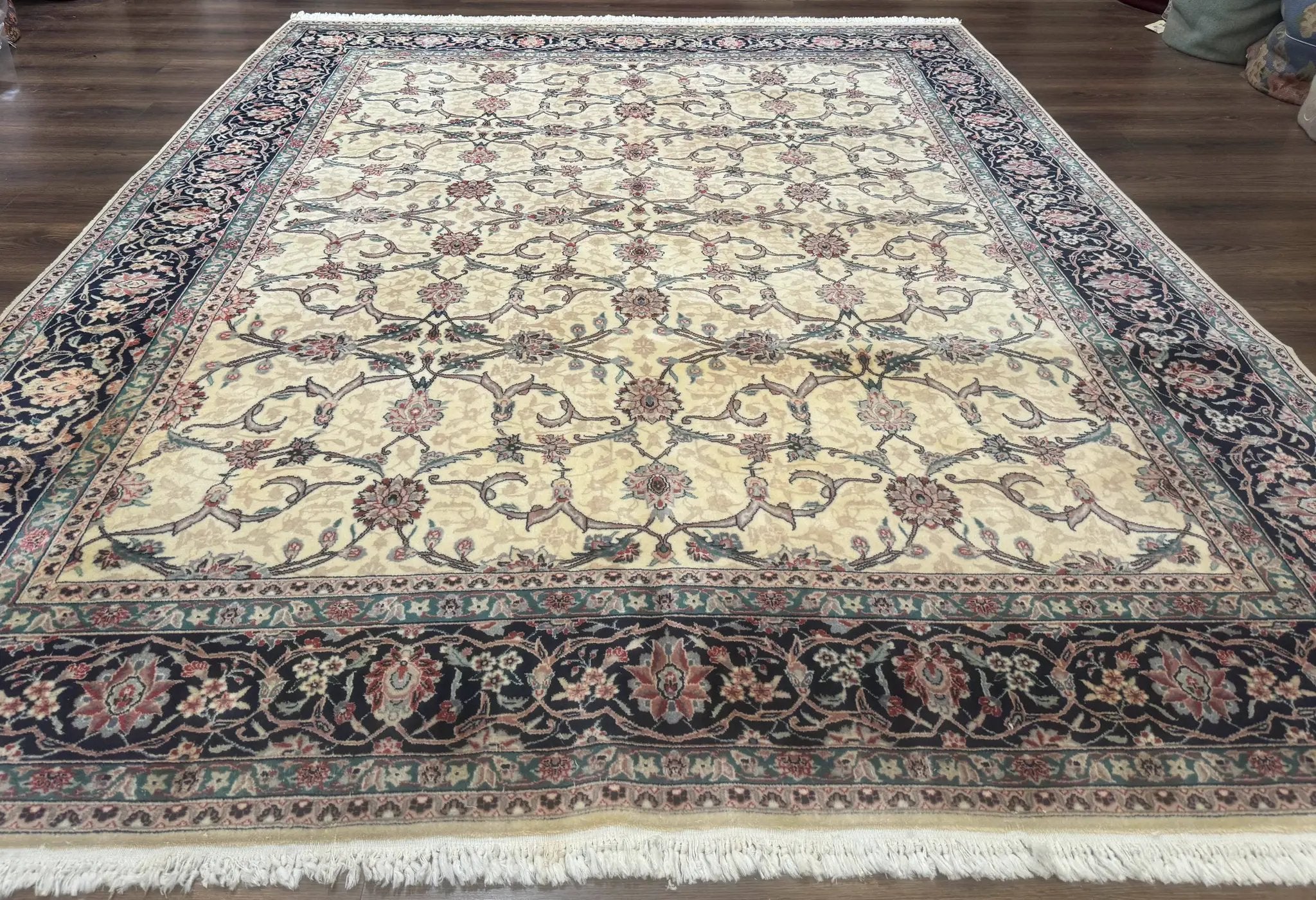Sino Persian Rug 8x10, Allover Pattern, Beige and Midnight Blue, Wool Oriental Carpet by Jewel Rugs