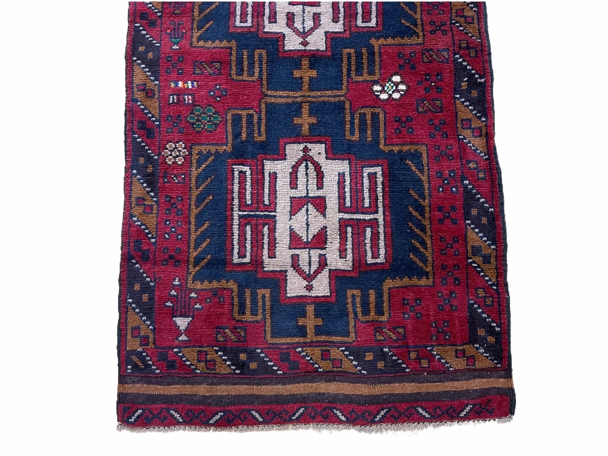 2' 9" X 4' 7" Vintage Handmade Tribal Wool Rug Balouchi Rug Afghan Rug Red Beige by Jewel Rugs