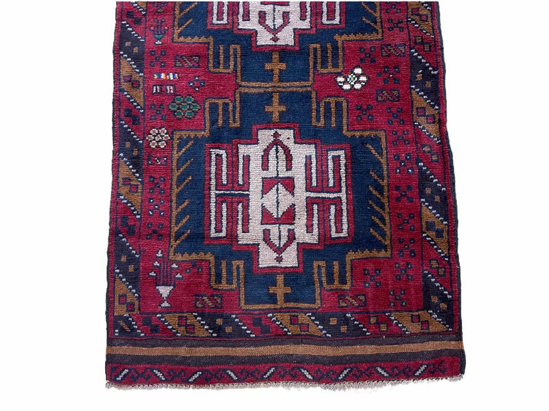 2' 9" X 4' 7" Vintage Handmade Tribal Wool Rug Balouchi Rug Afghan Rug Red Beige by Jewel Rugs