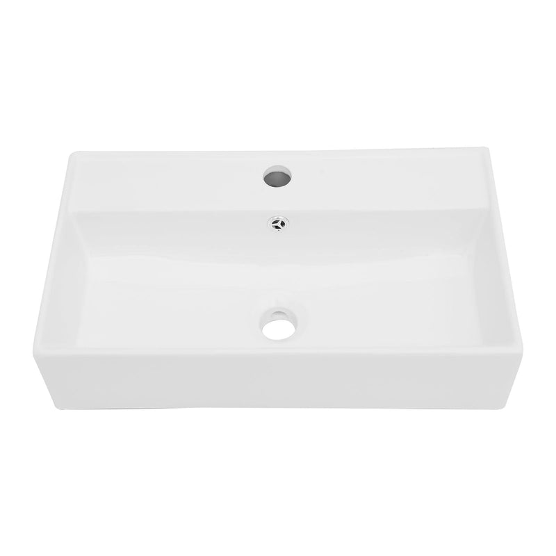 Modern Ceramic Rectangular Wall Mounted Bathroom Sink With Faucet Hole & Overflow by HouseOfZazla