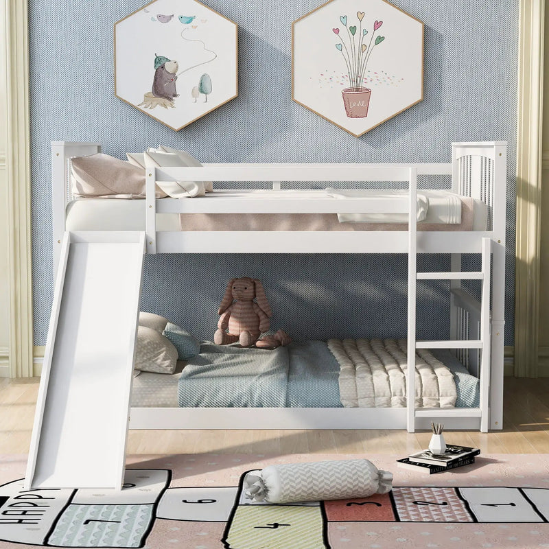 Full Over Full Bunk Bed With Ladder With Slide - White by Unique Piece Furniture