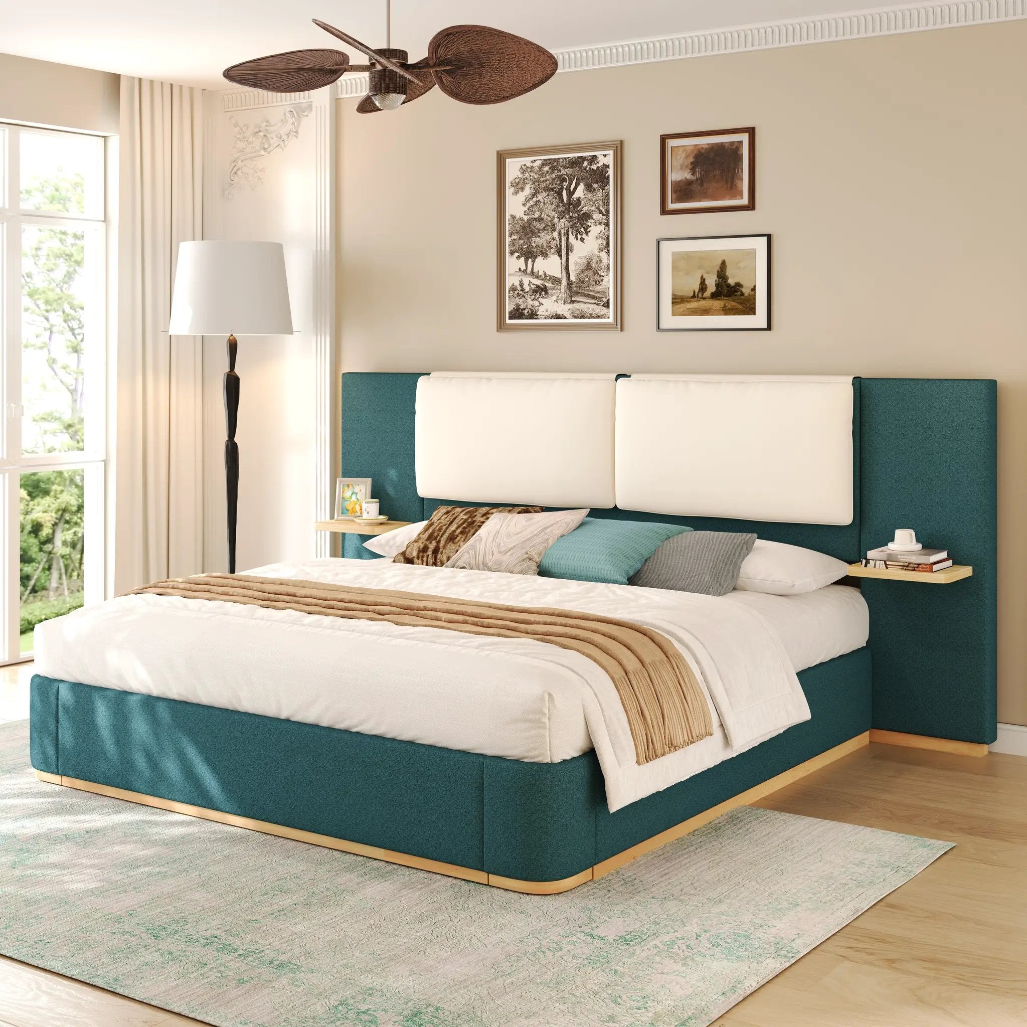 Queen Size Upholstered Platform Bed with Panel by HouseOfZazla