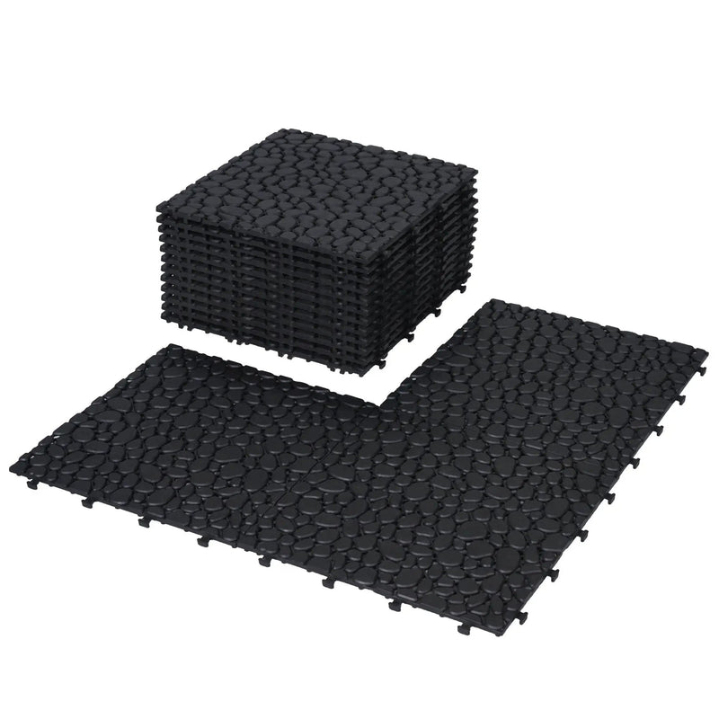 Interlocking Deck Tiles Plastic Waterproof Outdoor All Weather Anti-Slip Bathroom Shower Balcony Porch Strong Weight Capacity Upto 440 Lbs, Pebble Stone Pattern by HouseOfZazla
