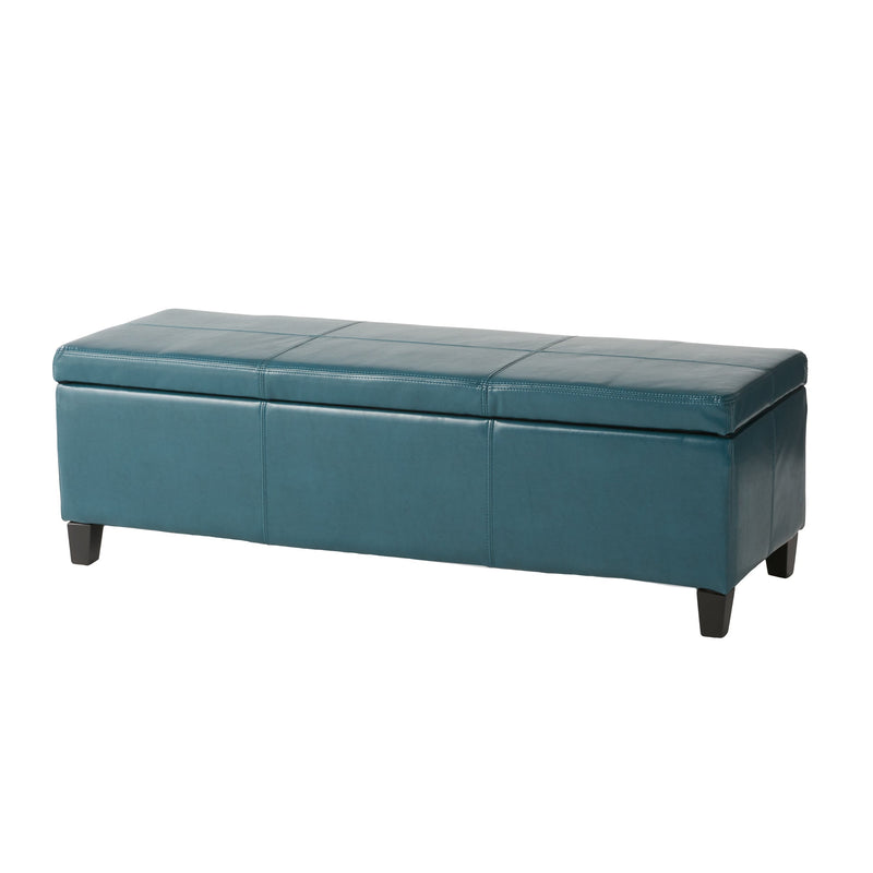 Upholstered PU Leather Storage Ottoman, Solid Wooden Legs by HouseOfZazla